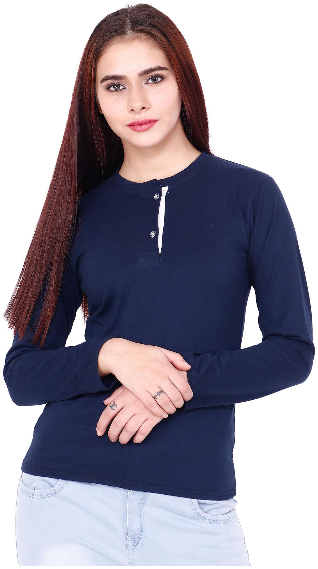 

Delux Look Women Blue Regular fit Round neck Viscose rayon T shirt