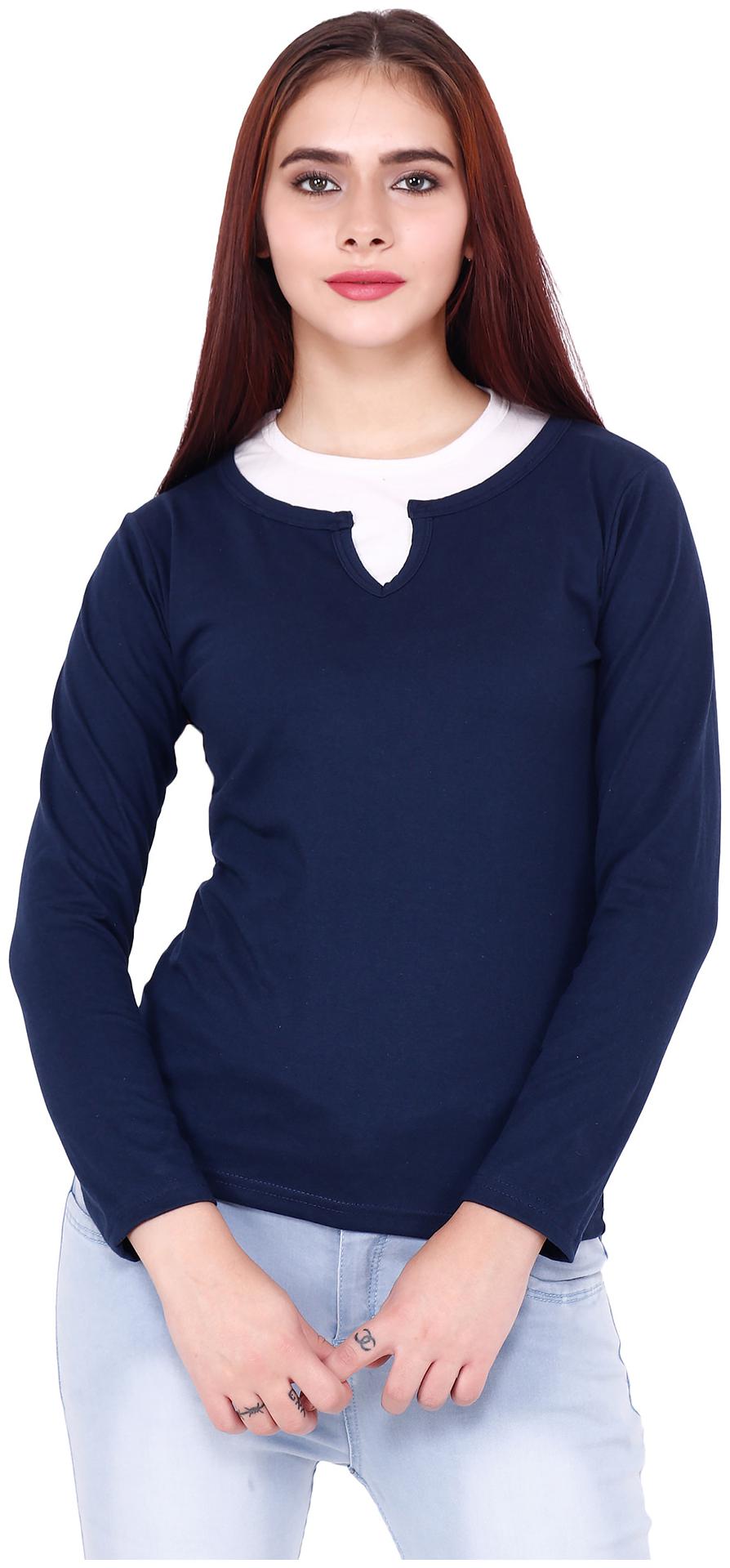 

Delux Look Women Blue Regular fit Round neck Viscose rayon T shirt