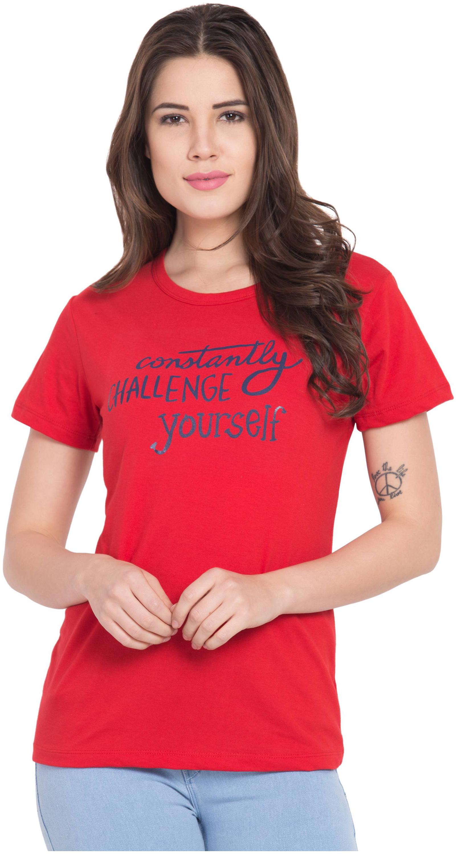 

Delux Look Women Red Regular fit Round neck Viscose rayon T shirt