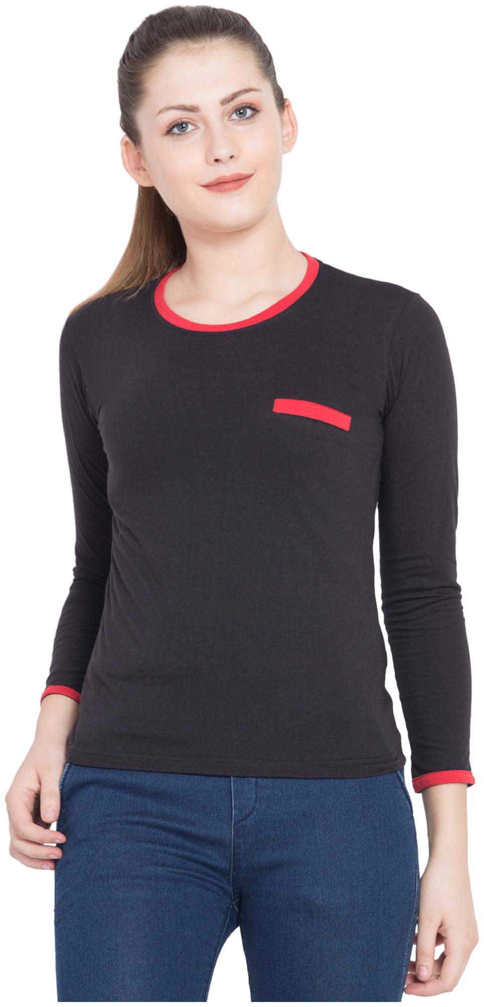 

Delux Look Women Black Regular fit Round neck Viscose rayon T shirt