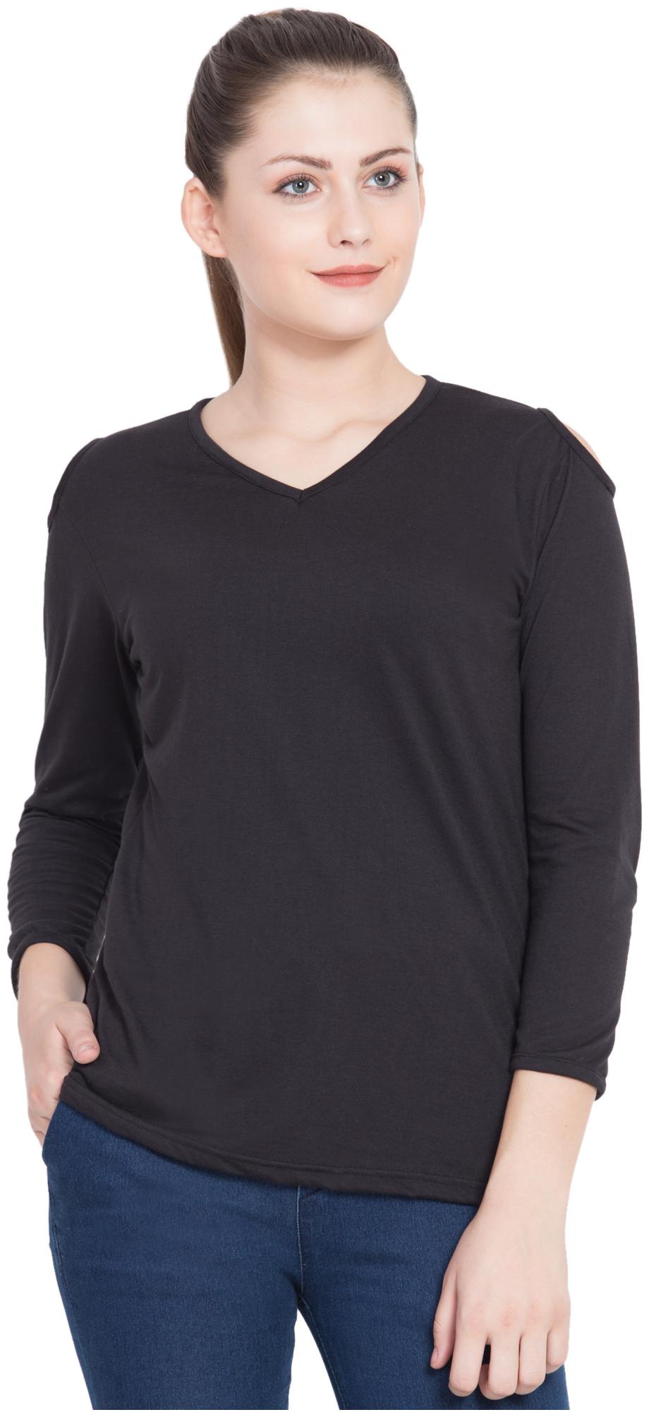 

Delux Look Women Black Regular fit V neck Viscose rayon T shirt