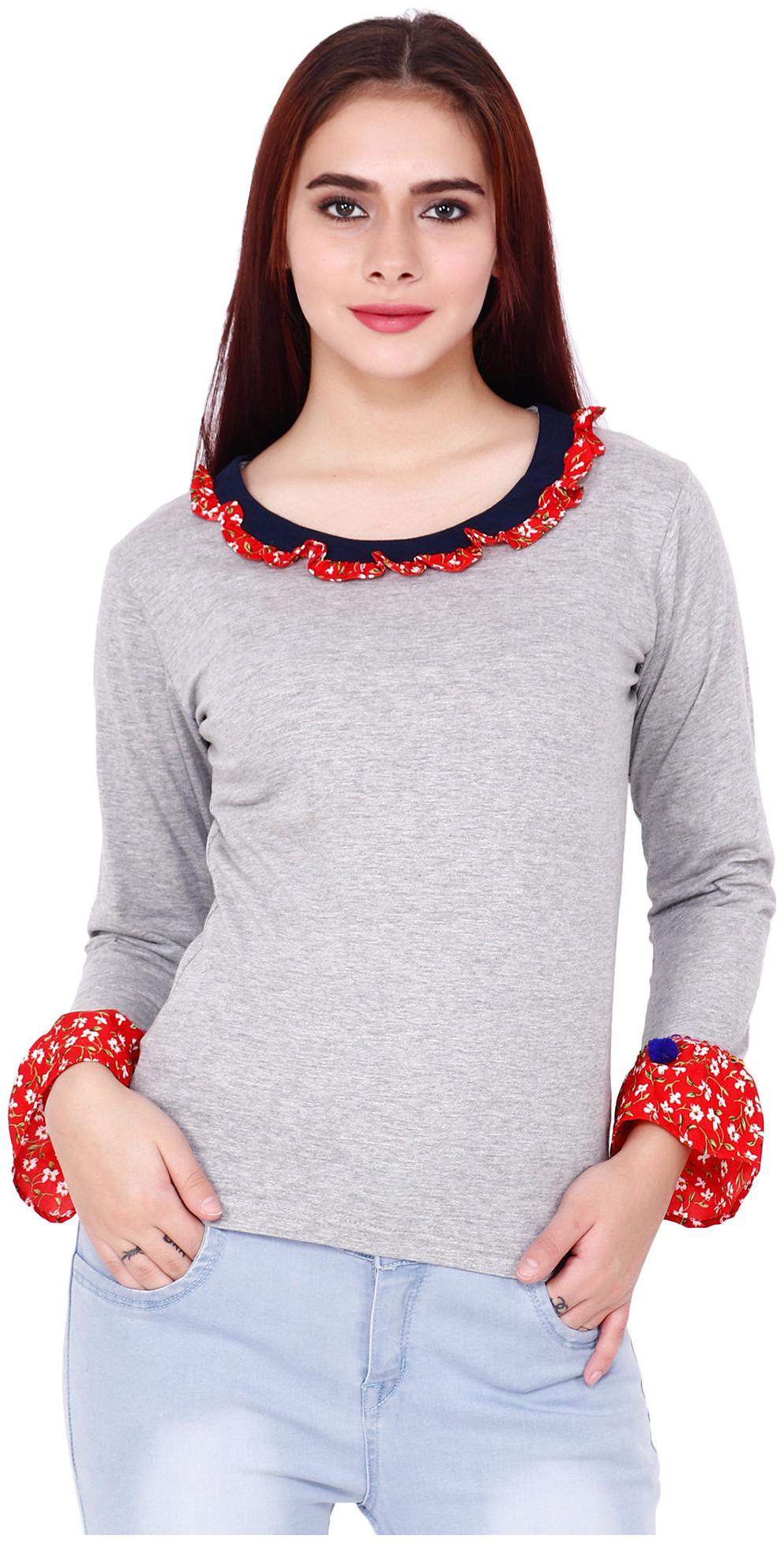 

Delux Look Women Grey Regular fit Round neck Viscose rayon T shirt