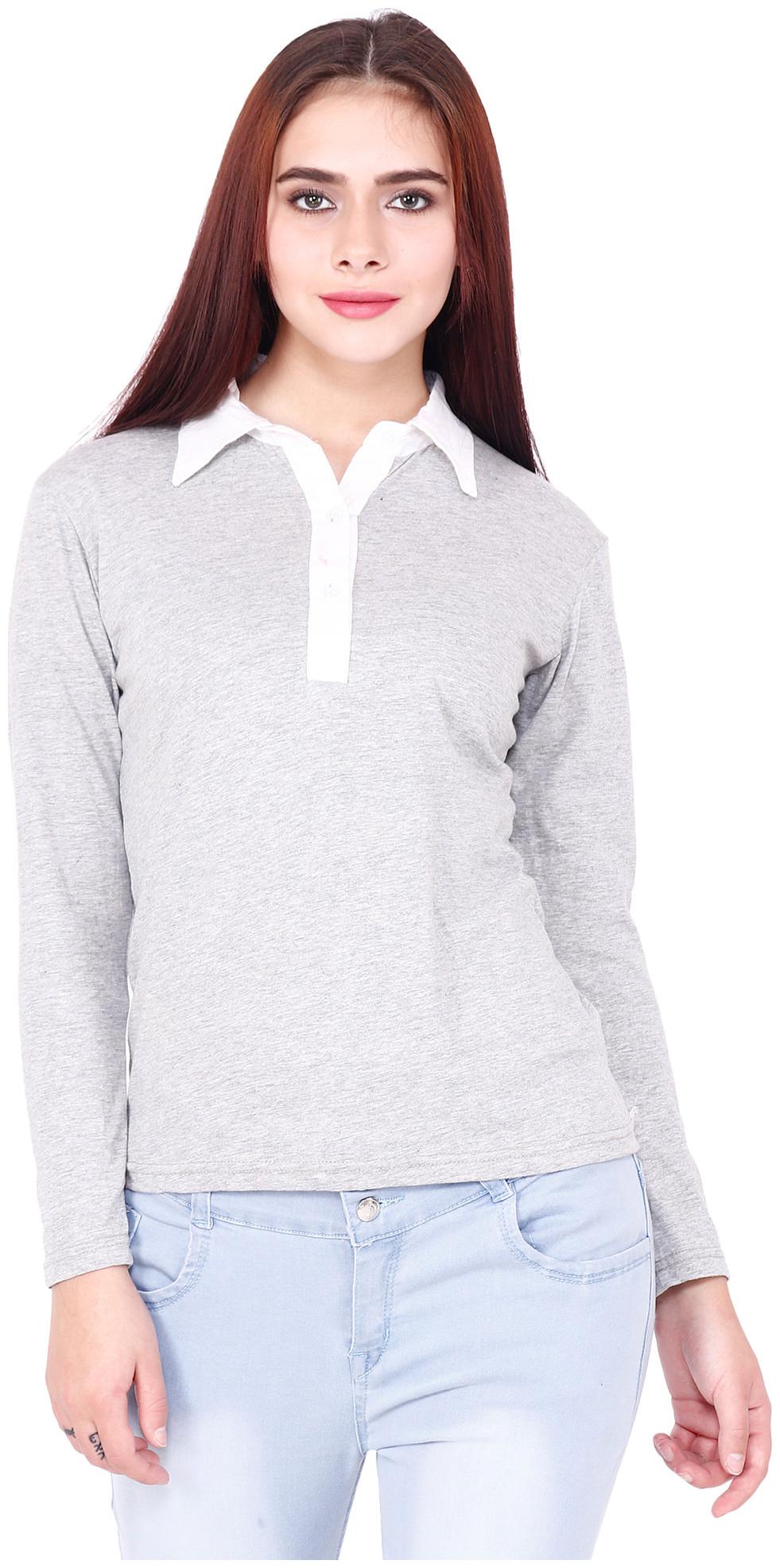 

Delux Look Women Grey Regular fit Polo neck Viscose rayon T shirt