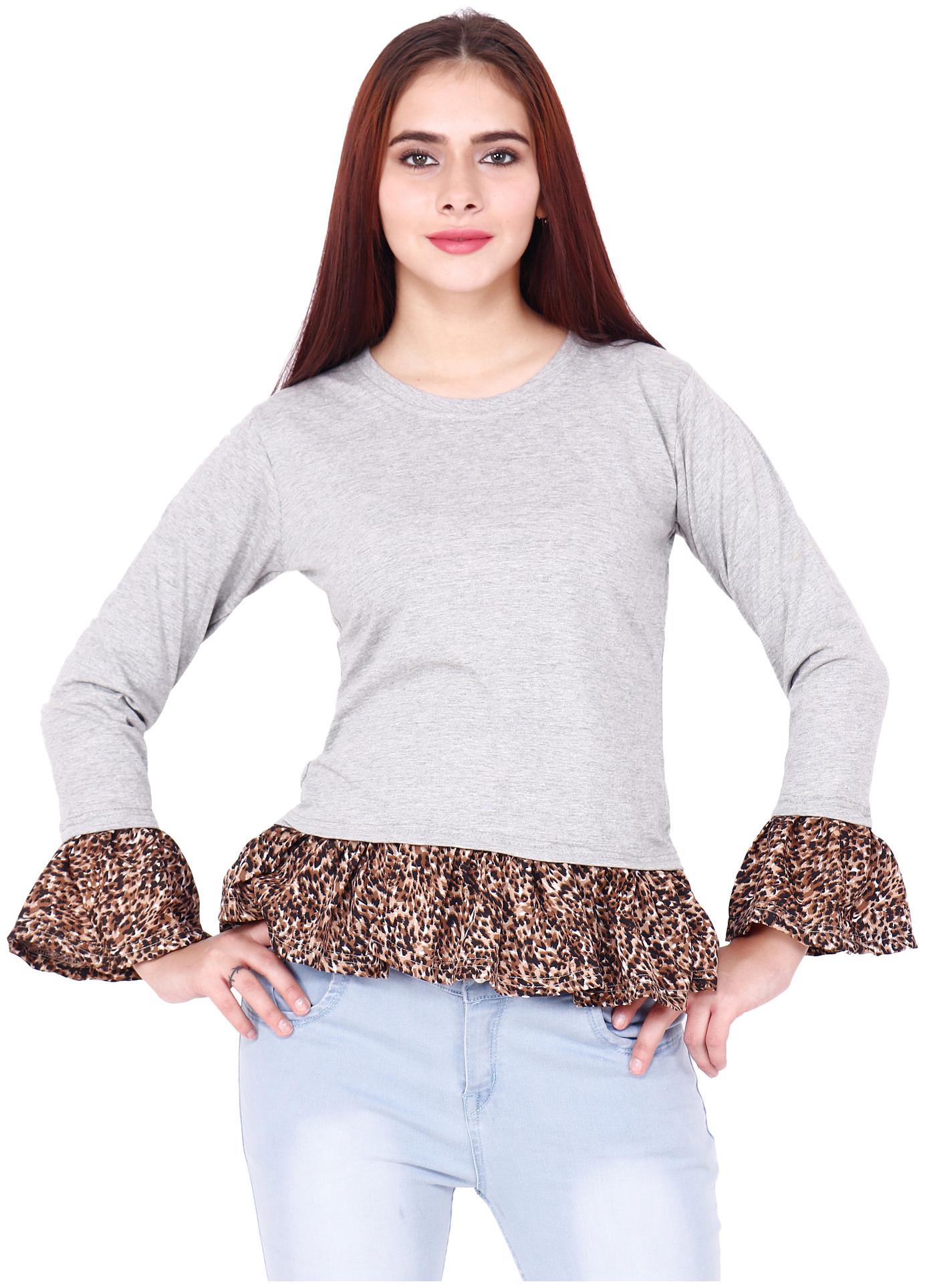

Delux Look Women Grey Regular fit Round neck Viscose rayon T shirt