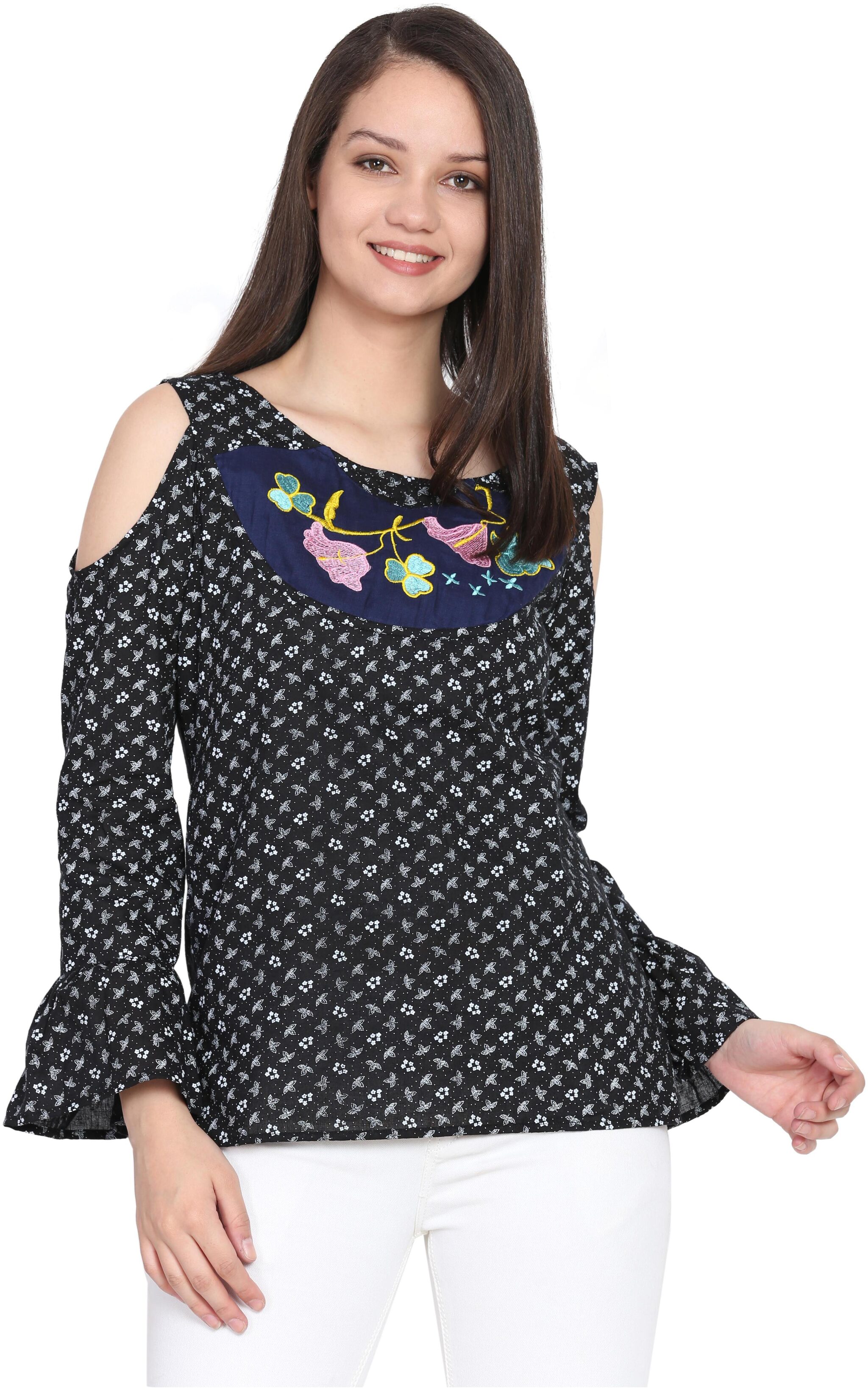 

Delux Look Women Embroidered Regular top - Black