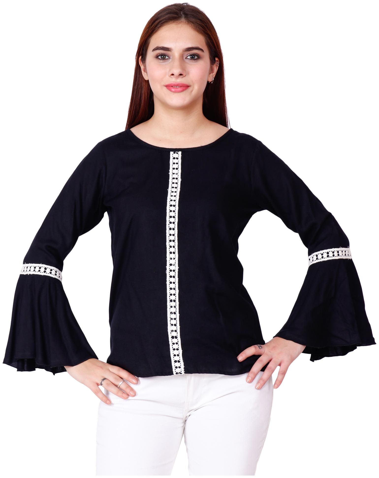 

Delux Look Women Embroidered Regular top - Black
