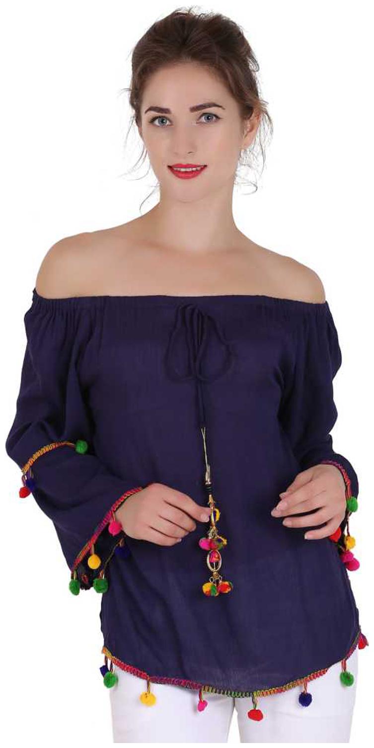 

Delux Look Women Embroidered Regular top - Blue