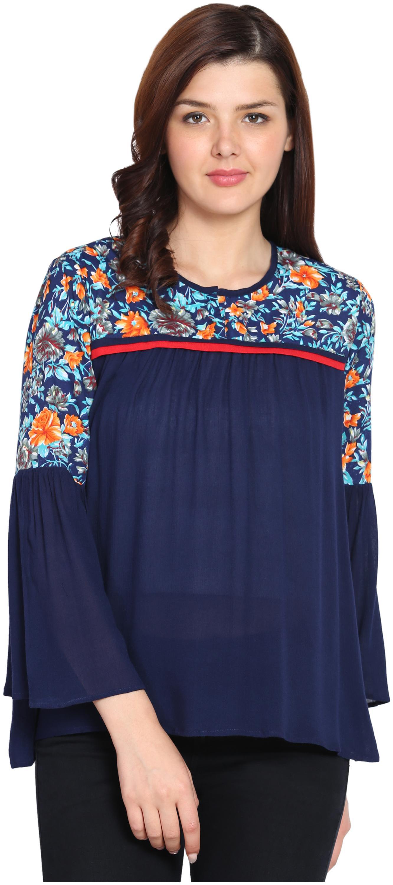 

Delux Look Women Embroidered Regular top - Blue