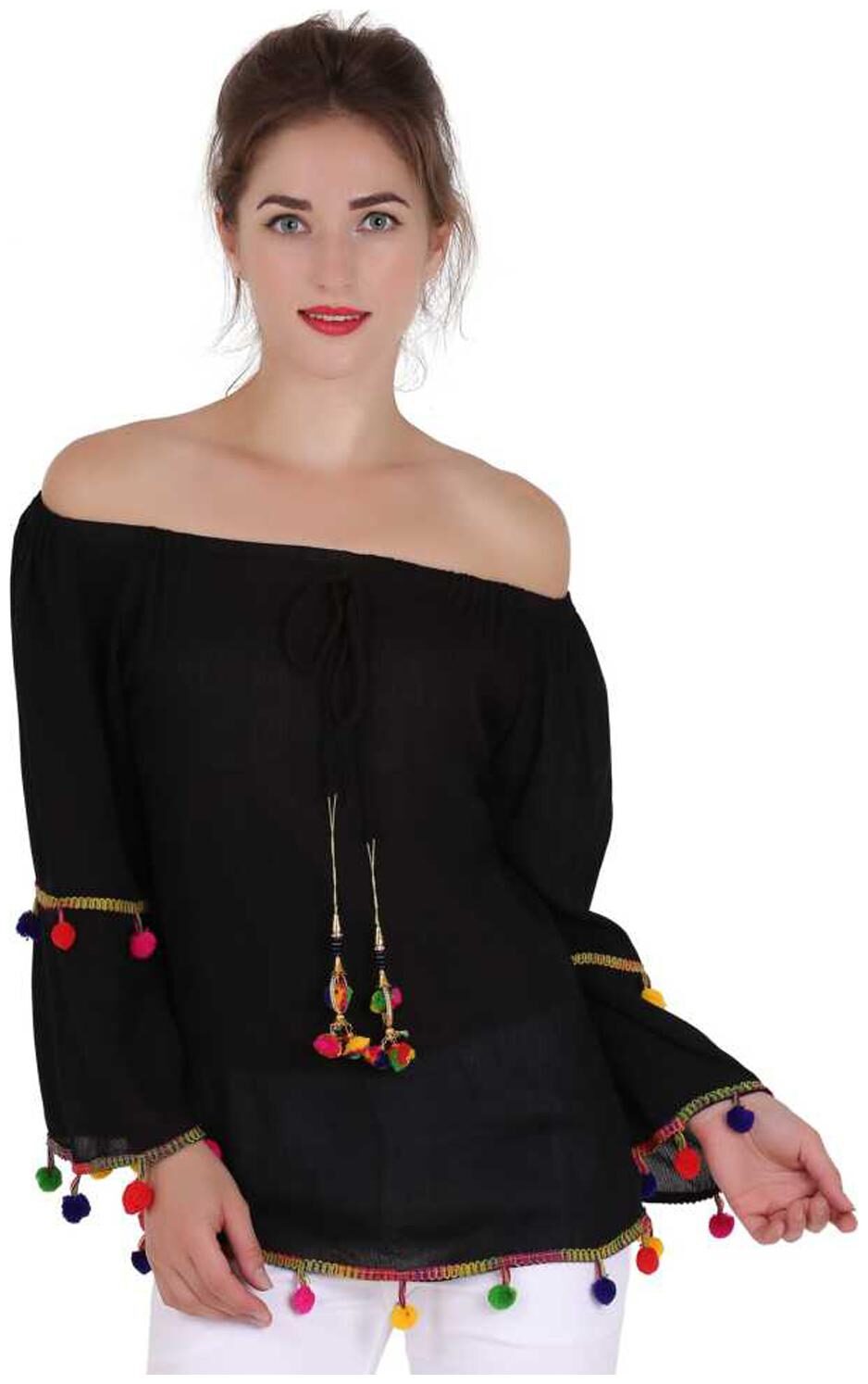 

Delux Look Women Embroidered Regular top - Black