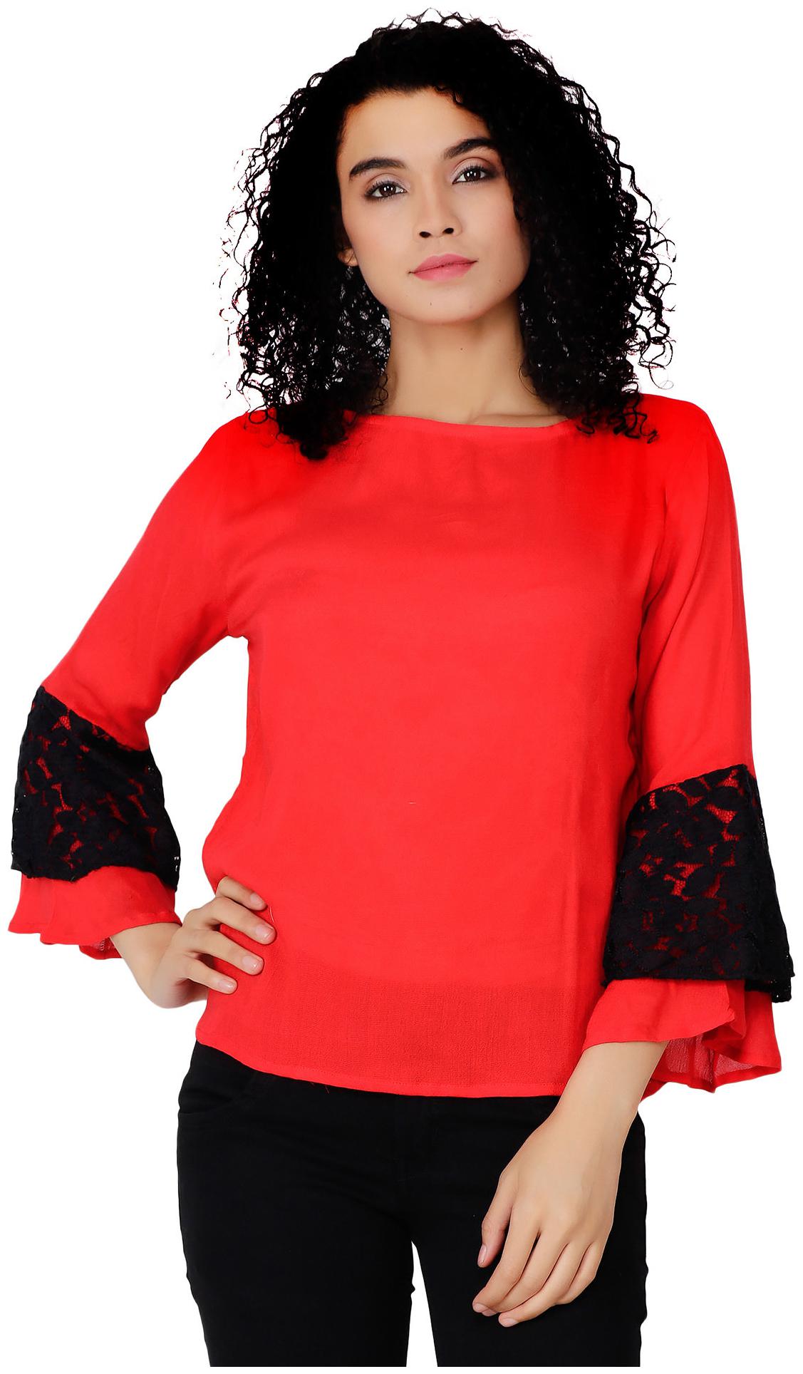 

Delux Look Women Embroidered Regular top - Red