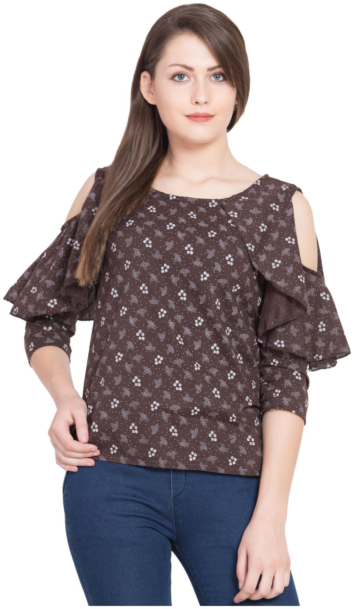 

Delux Look Women Embroidered Regular top - Brown