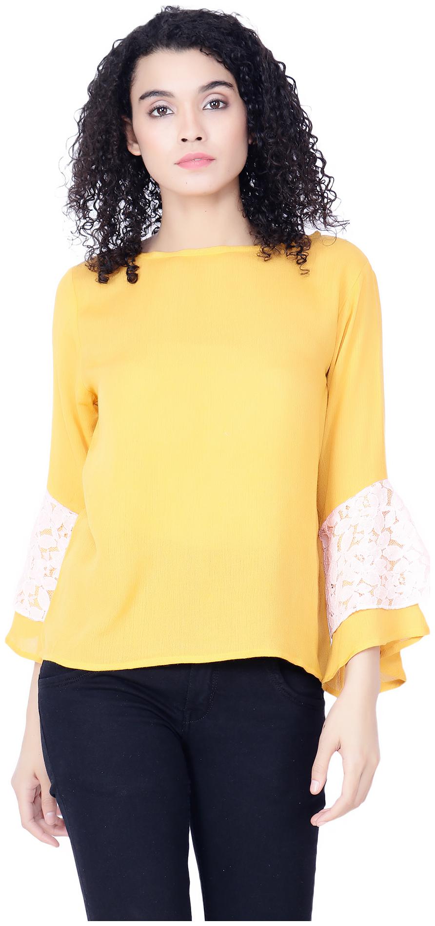 

Delux Look Women Embroidered Regular top - Yellow