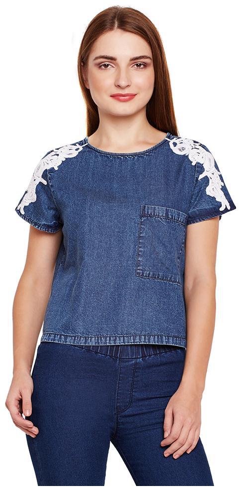 

OXOLLOXO Women Solid Regular top - Blue