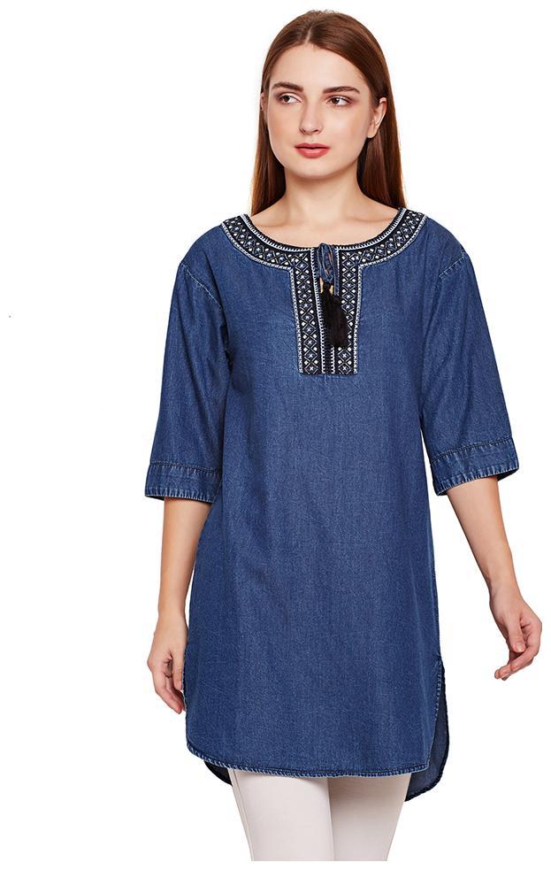 

OXOLLOXO Women Solid Regular tunic - Blue