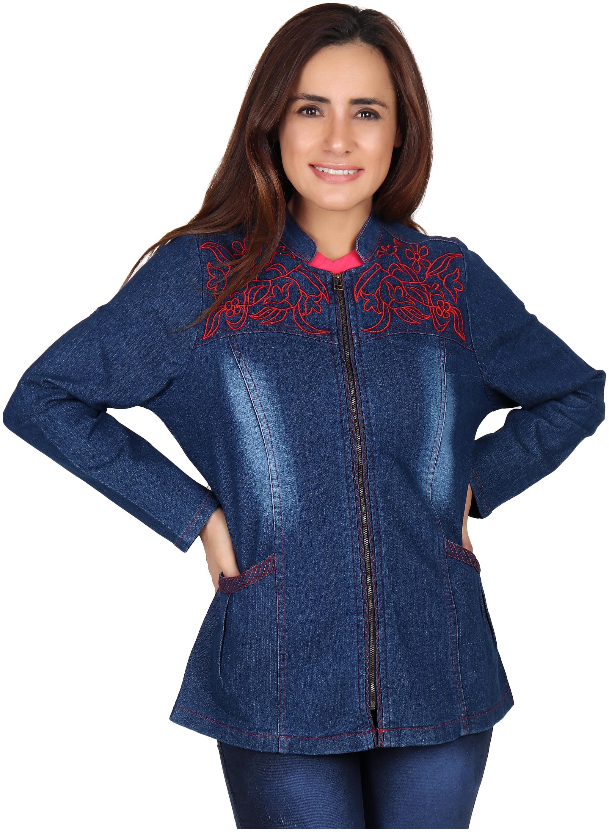 

Meer India Garments Women Embroidered Denim Jacket - Blue