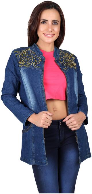 Meer India Garments Women Embroidered Denim Jacket - Blue