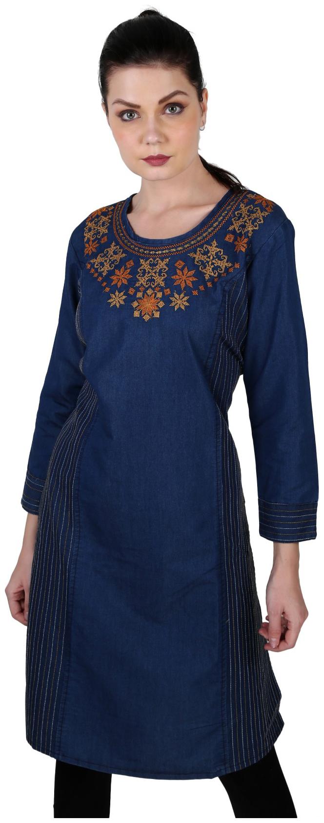 

Meer India Garments Blue Denim Straight Kurti Embroidered