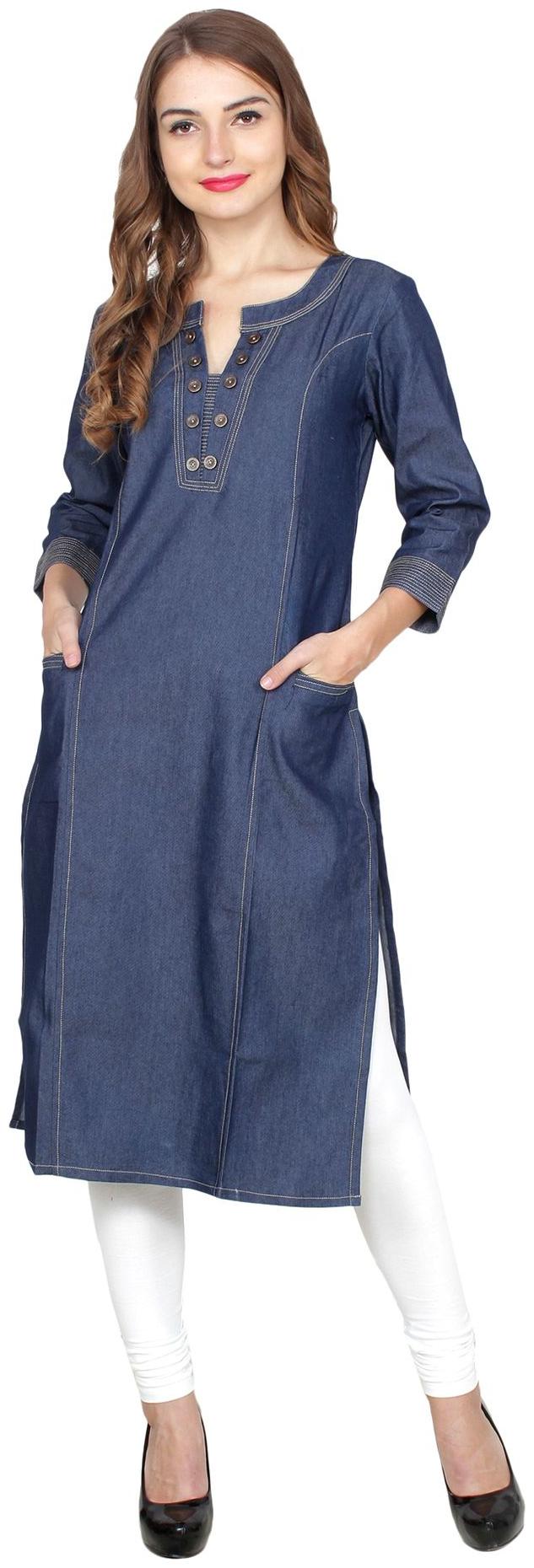 

NAYISI Women Blue Embroidered Straight Kurta
