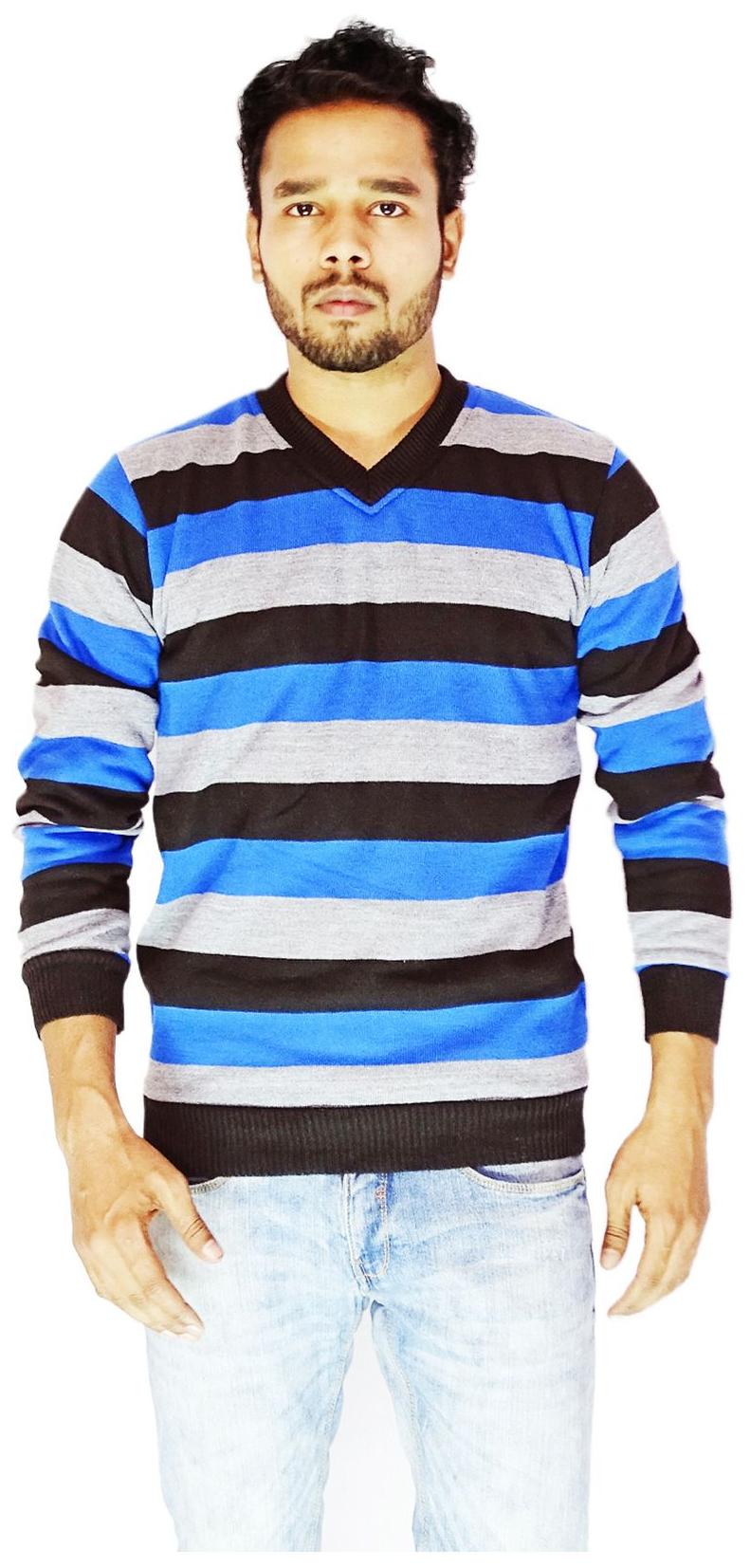 

DEPLO Blue-Black V Neck Men s Sweater