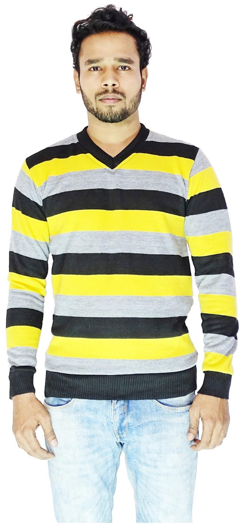 

DEPLO Yellow-Black V Neck Men s Sweater
