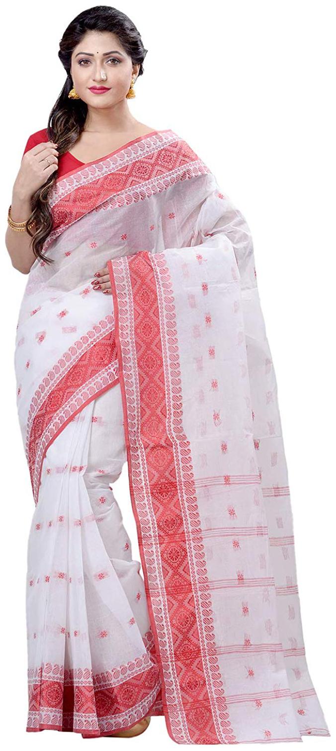 

DESH BIDESH Women Cotton Ready Pleated Saree -White