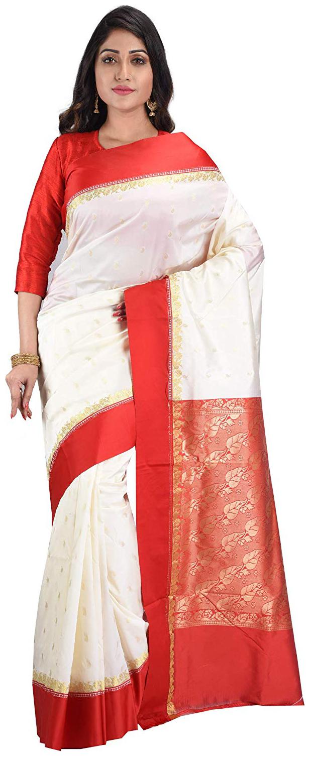 

DESH BIDESH White Woven Garad Ready Pleated Saree With Blouse With blouse