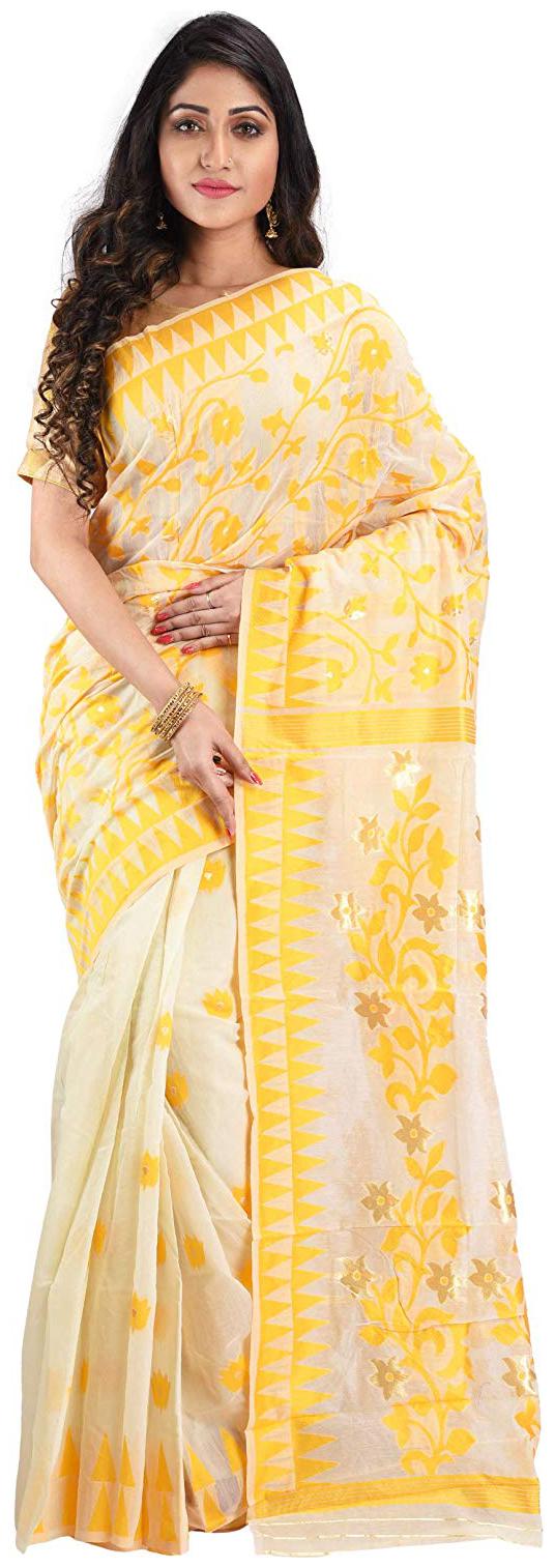 

DESH BIDESH Cotton Embroidered Work Party Wear Regular Saree With Blouse Yellow