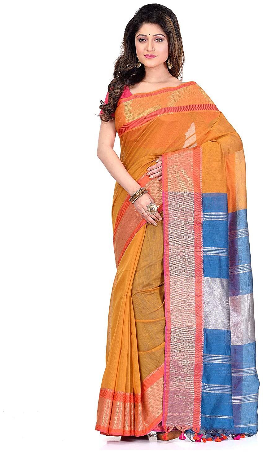 

Desh Bidesh Women Silk Saree (Mustard Blue)