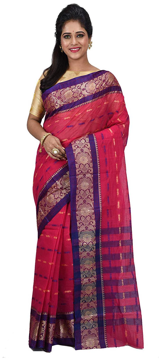 

DESH BIDESH Pink Woven Tant Ready Pleated Saree With Blouse Without blouse
