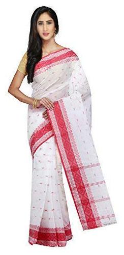 

DESH BIDESH Red White Woven Tant Ready Pleated Saree With Blouse Without blouse