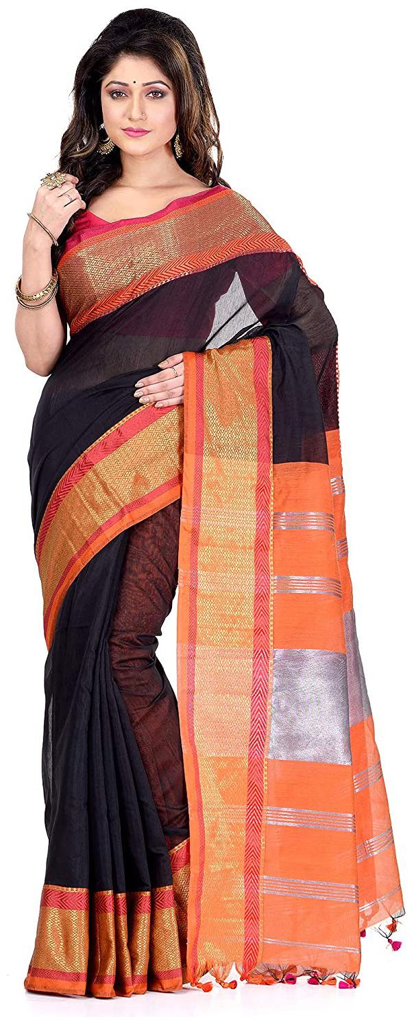 

Desh Bidesh Women Silk Saree (Black Orange)