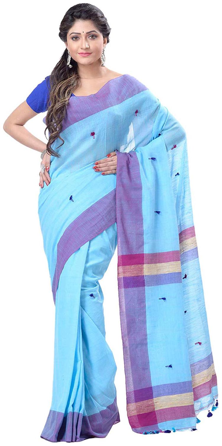 

DESH BIDESH Blue Woven Bangalori Ready Pleated Saree With Blouse With blouse