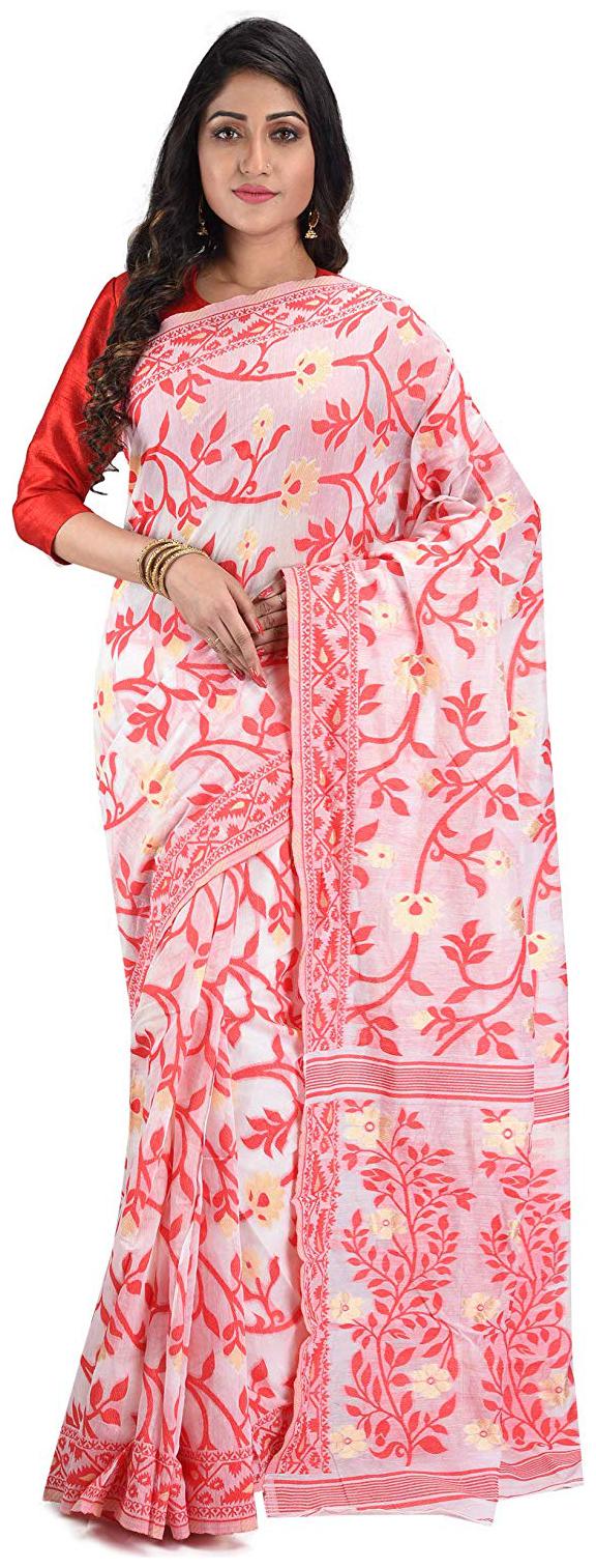 

DESH BIDESH Cotton Embroidered Work Party Wear Regular Saree With Blouse Red