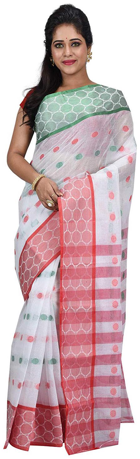 

DESH BIDESH White Polka Dots Tant Ready Pleated Saree With Blouse Without blouse