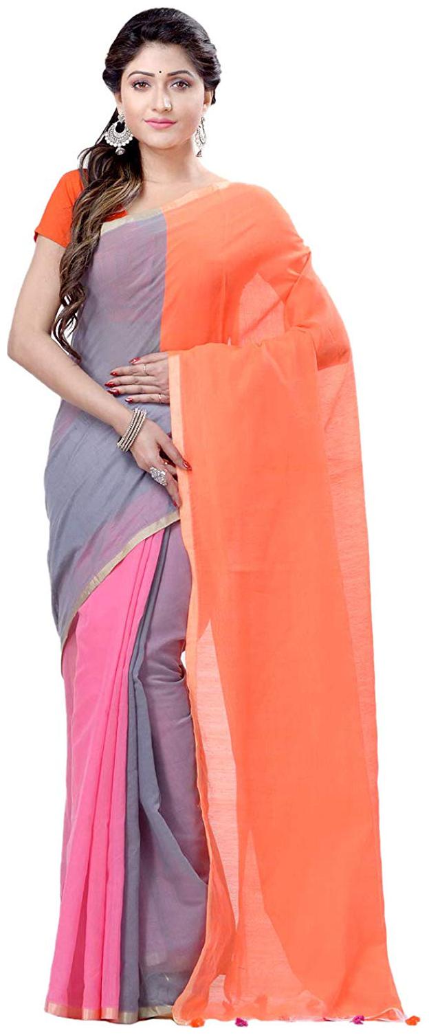 

DESH BIDESH Cotton Solid Multicolor Half Half Saree