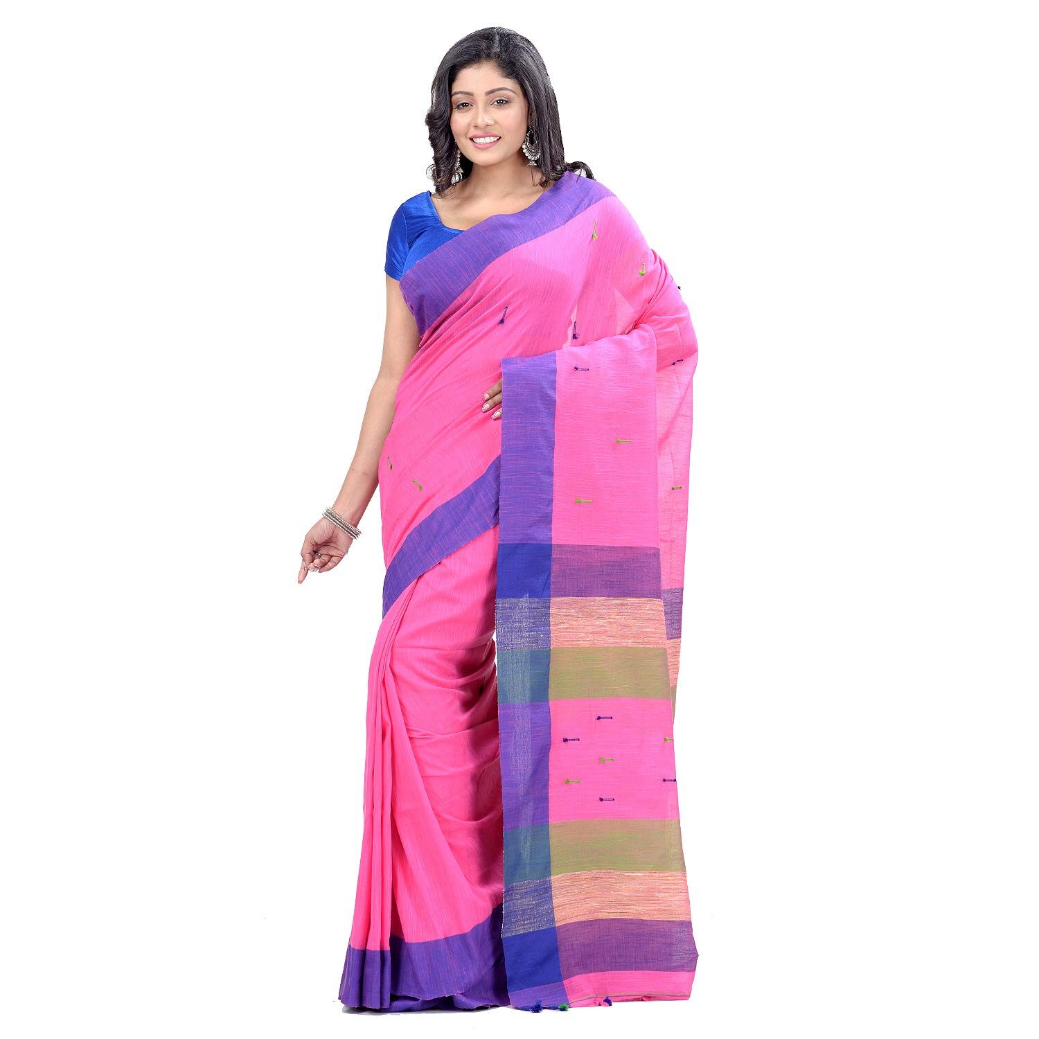 

DESH BIDESH Purple Blue Striped Tant Ready Pleated Saree With Blouse With blouse