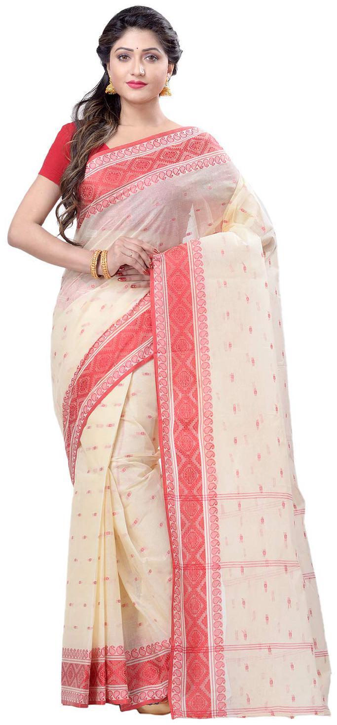

DESH BIDESH Women Cotton Woven Red Beige Regular Saree Without Blouse