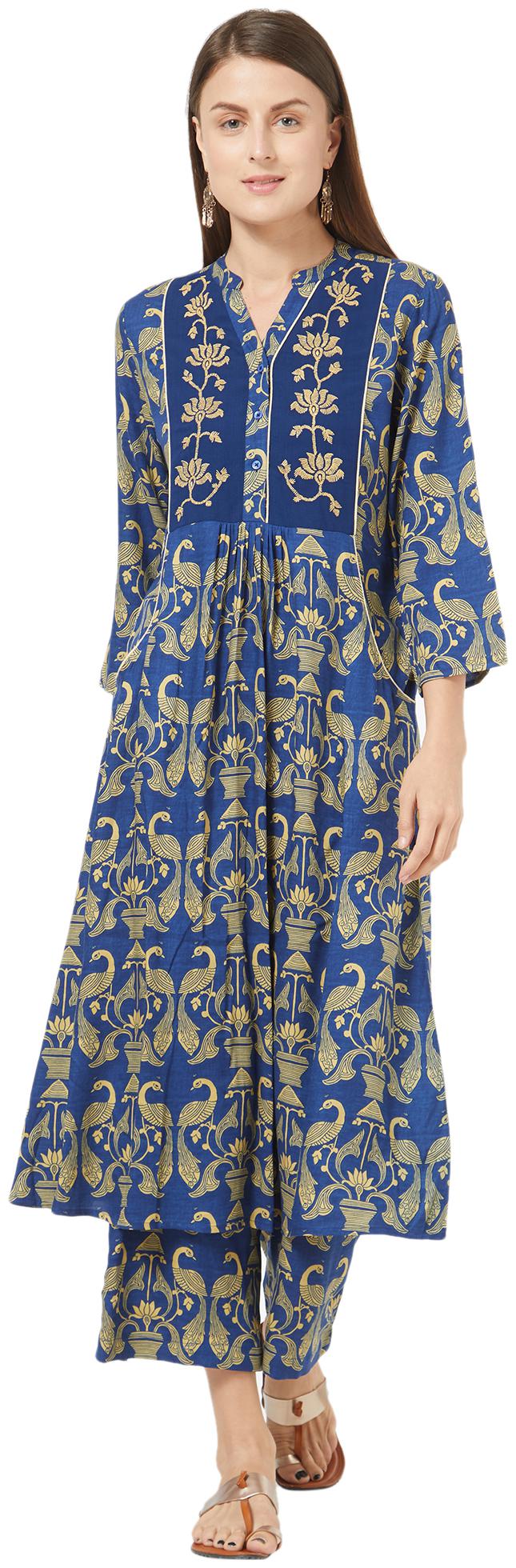 

Desi belle Women Blue Printed Anarkali Kurti