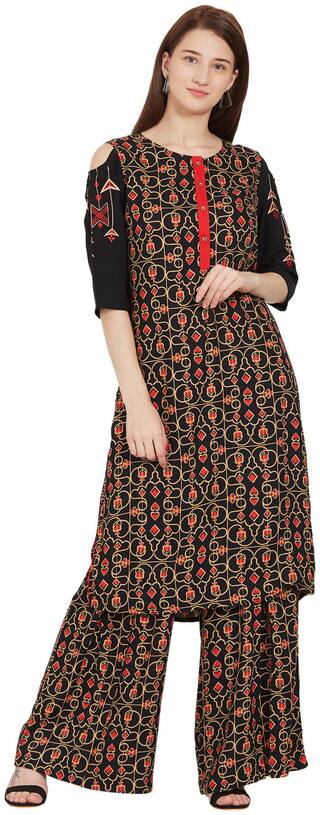 Desi belle Women Black Printed Straight Kurti