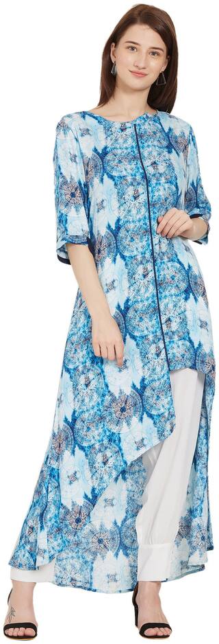 Desi belle Women Blue Printed Straight Kurti