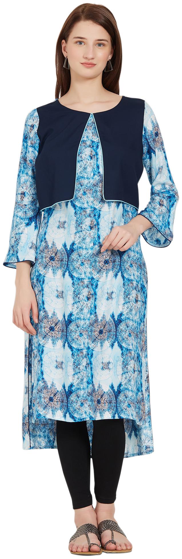 

Desi belle Women Blue Printed Straight Kurti