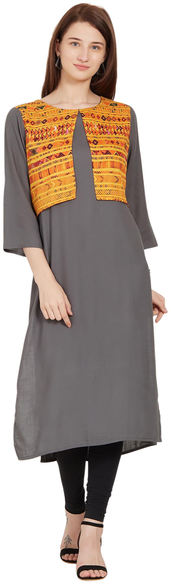 

Desi belle Women Grey Printed Straight Kurti