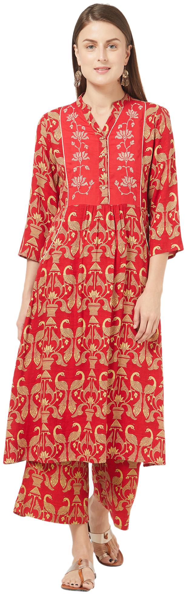 

Desi belle Women Red Printed Anarkali Kurti