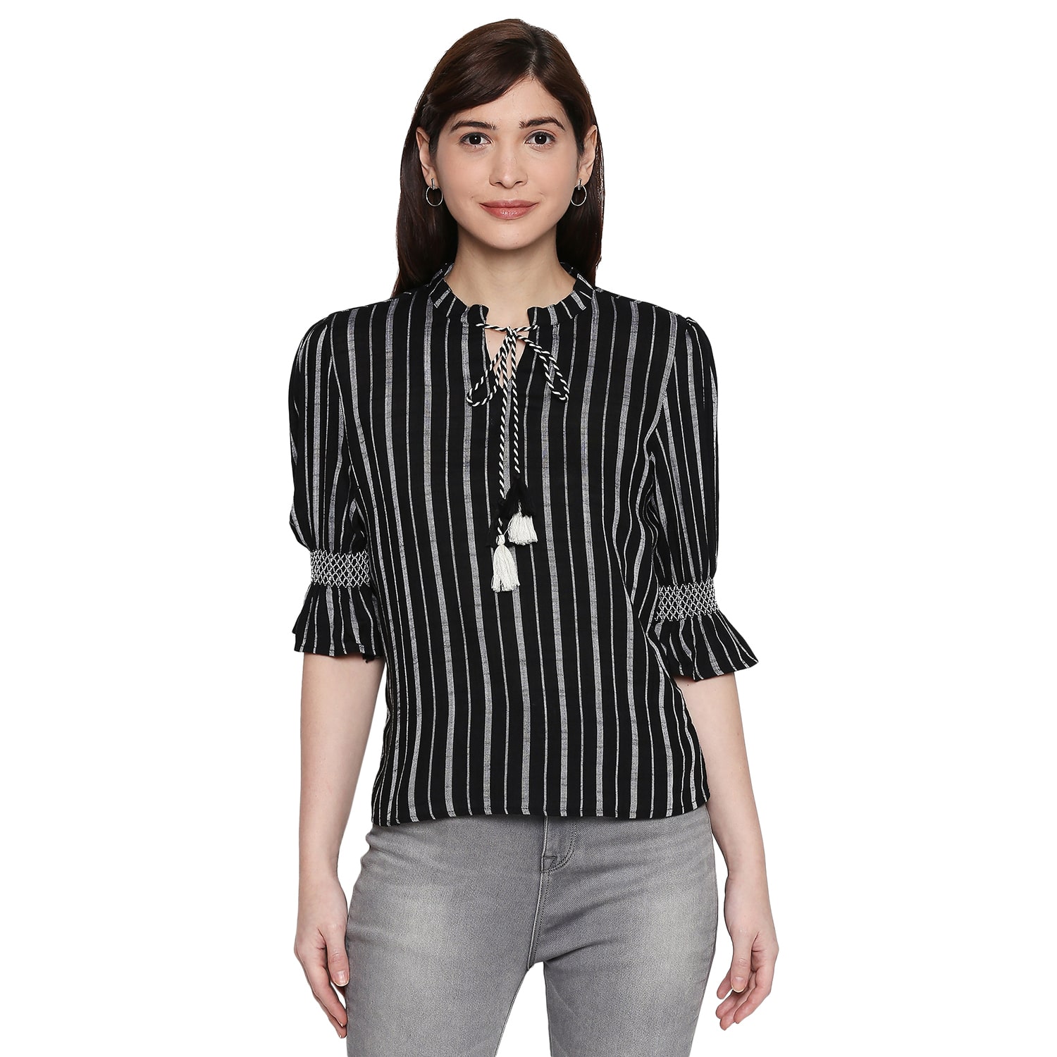 

Desi belle Women Striped Regular top - Black