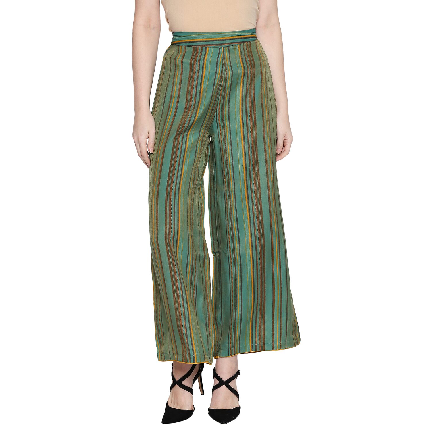 

Desi belle Green Striped Flared Palazzo