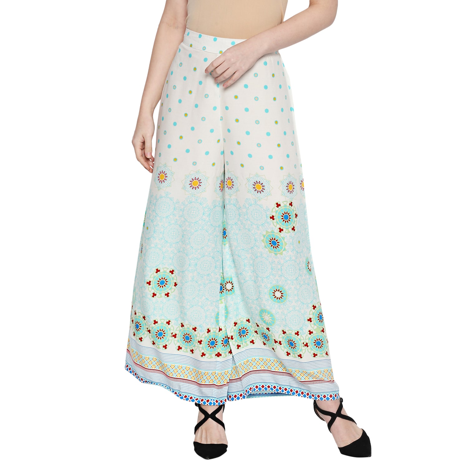 

Desi belle White Printed Flared Palazzo