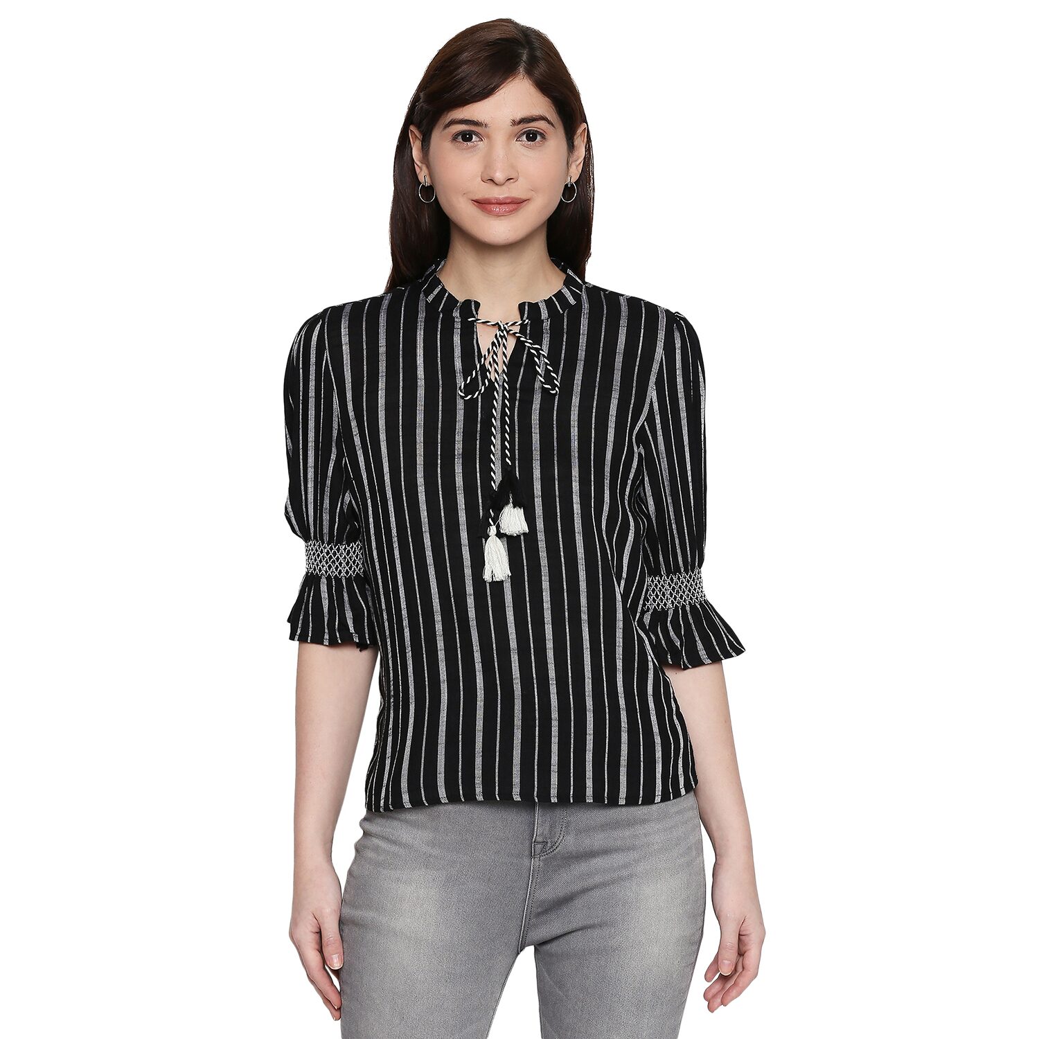 

Desi belle Women Striped Regular top - Black