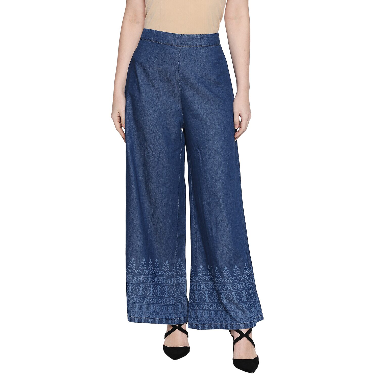 

Desi belle Blue Printed Flared Palazzo