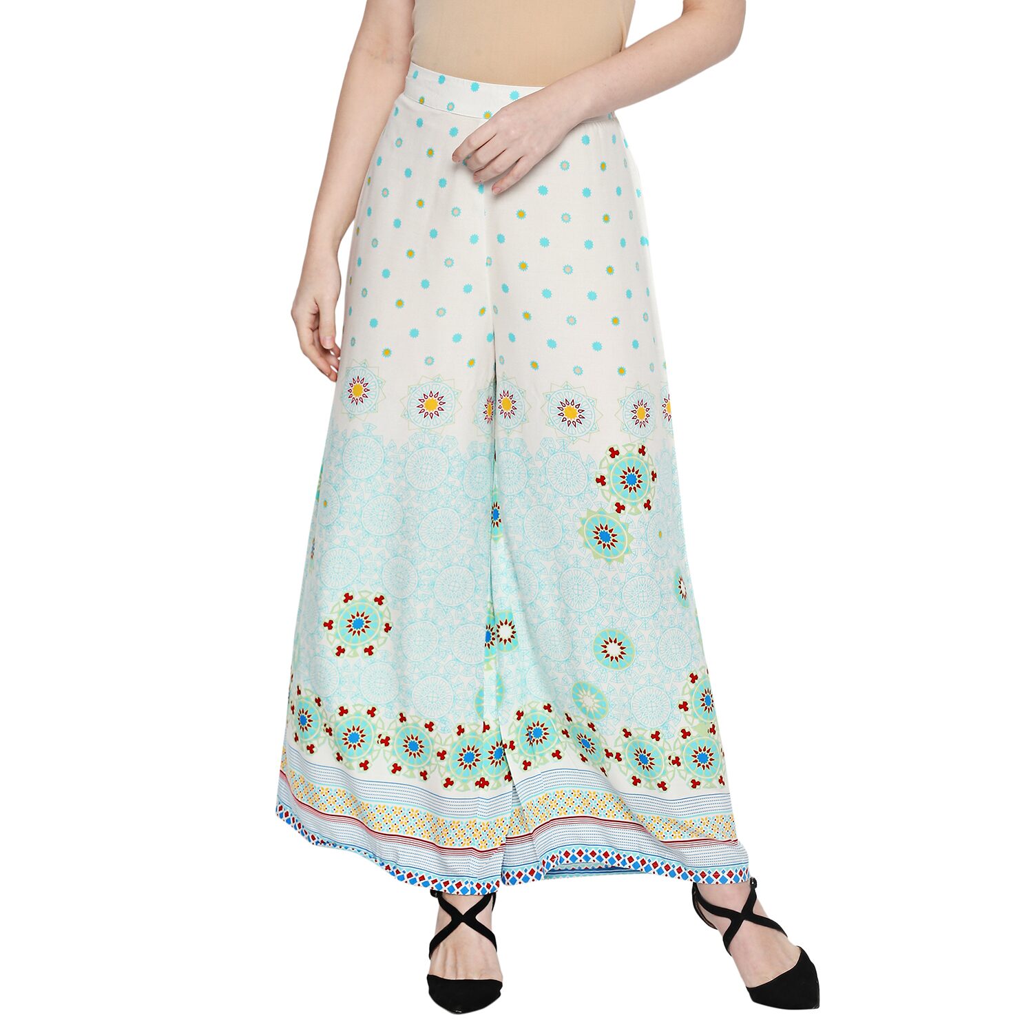 

Desi belle White Printed Flared Palazzo