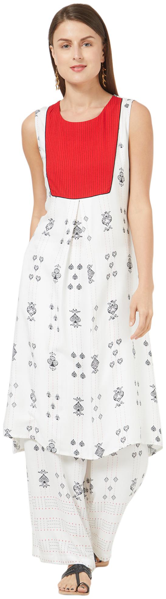 

Desi belle Women White Printed Anarkali Kurti